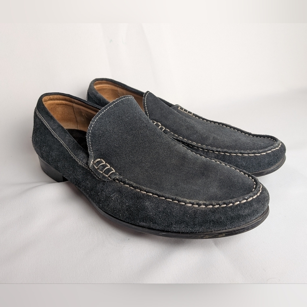 JOHNTSON & MURPHY Suede Blue Leather Loafer Flat Men Shoes Size 9 Slip On